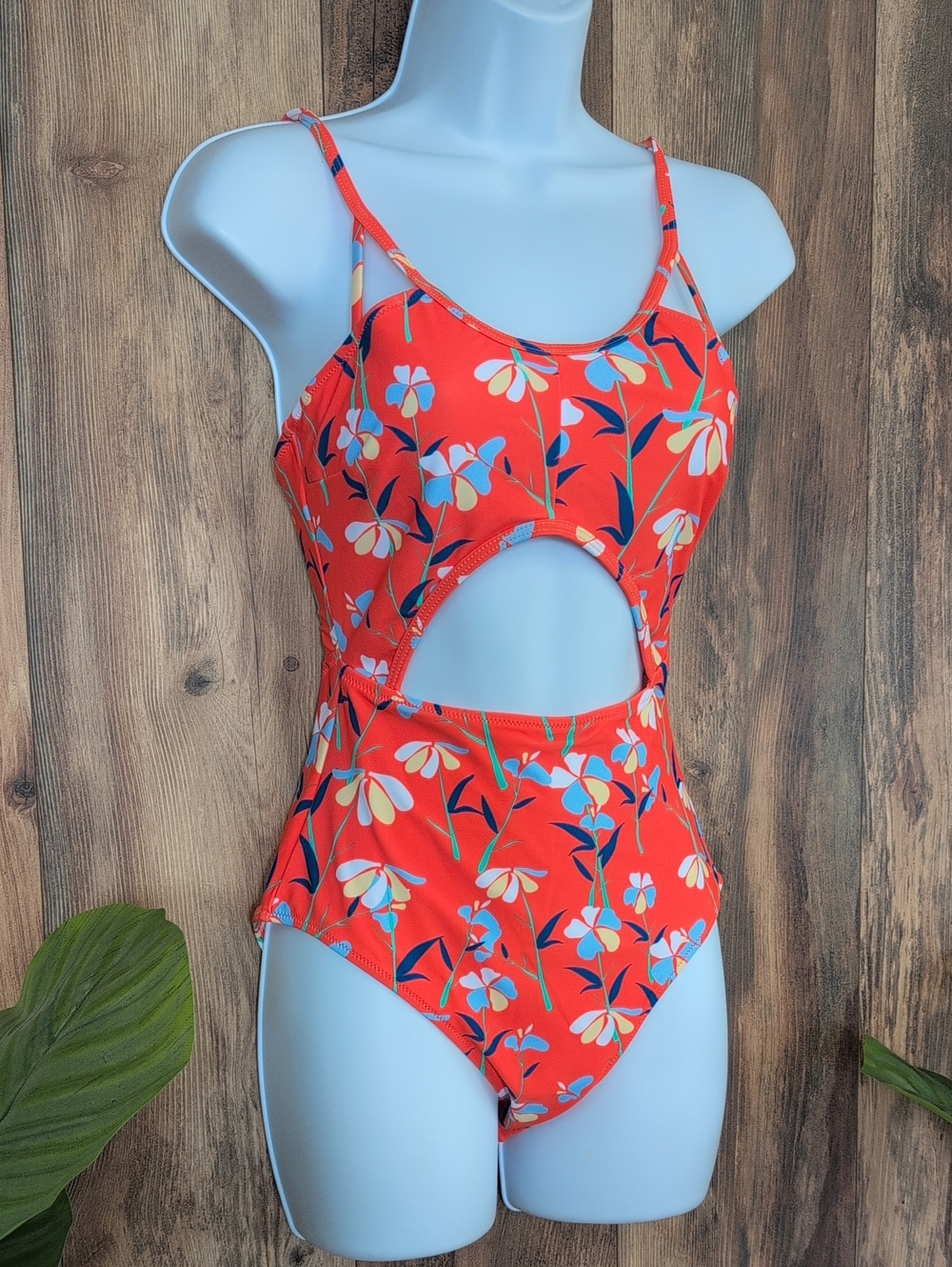 Cupshe Coral Floral Cutout One-Piece Swimsuit S 876A